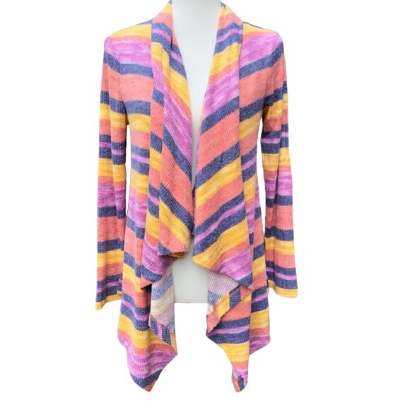 NWT BOBEAU Amie Striped Waterfall Cardigan Small, Navy Rust Combo Stylish Layers - Picture 2 of 9